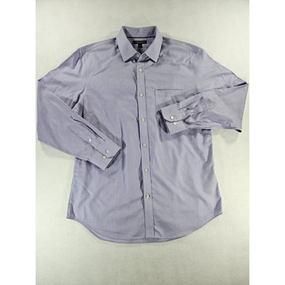 Banana Republic Men's Large Cotton Button Up Shirt Purple Lavender Regular Fit